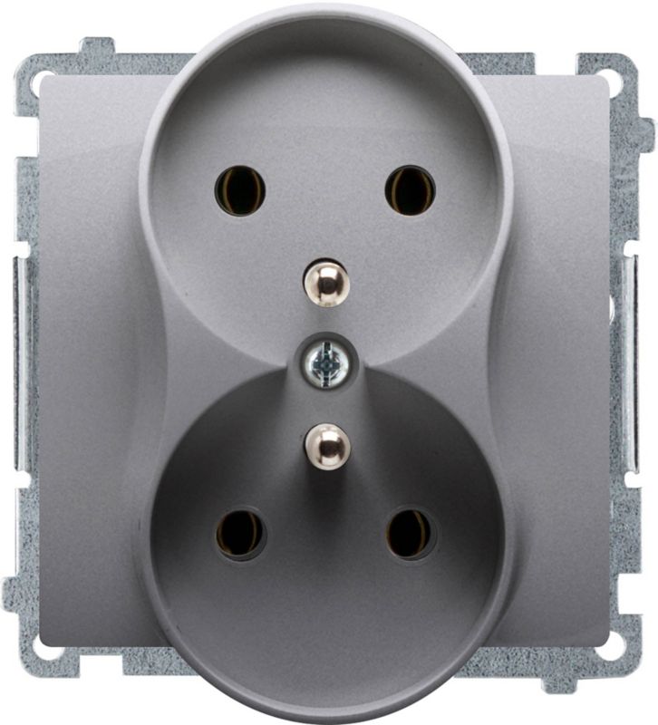 Dobbelt indbygget stikkontakt Kontakt-Simon Basic med jord, inox