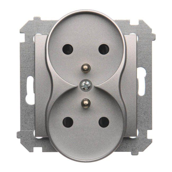 Dobbelt indbygget stikkontakt Kontakt-Simon S54 med jord, sølv