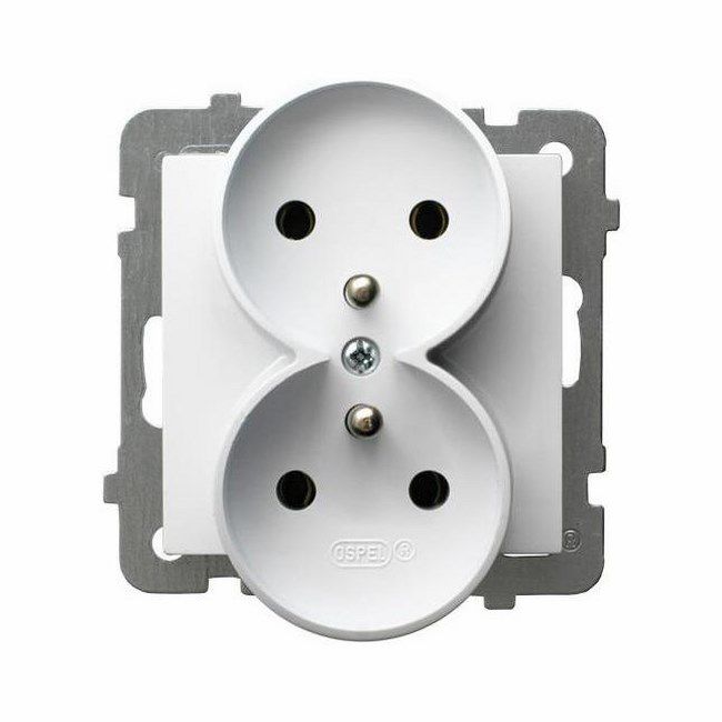 Dobbelt indbygningsstikdåse Ospel As med jordforbindelse i hvid