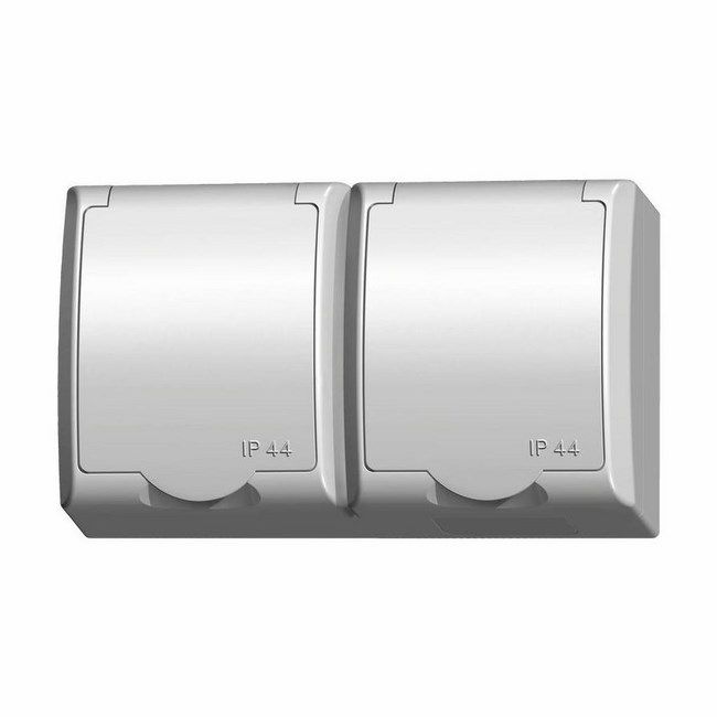 Dobbelt overflademonteret stikkontakt Ospel Fala med jordforbindelse i hvid