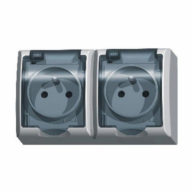 Dobbelt overflademonteret stikkontakt Ospel Fala med jordforbindelse i røgfarve