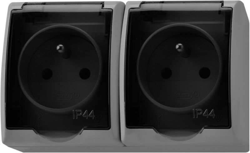 Dobbelt stikkontakt Ospel Fala med jordforbindelse i grå