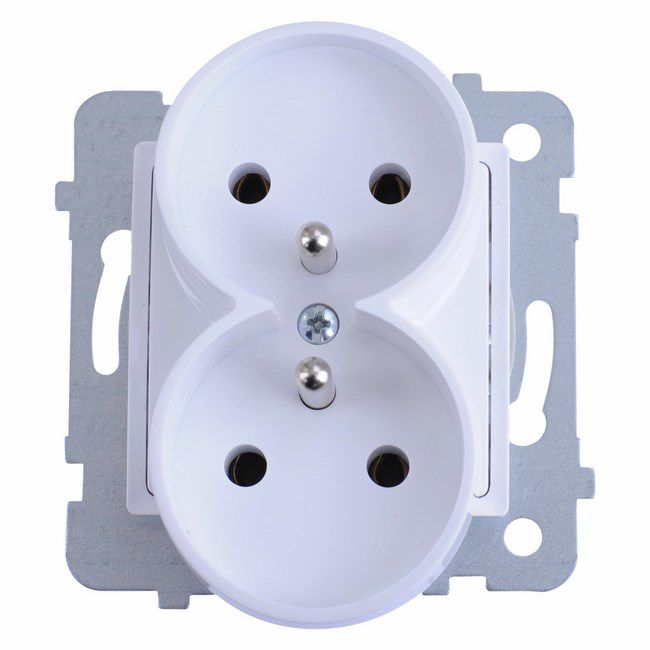 Dobbelt indbygget stikkontakt Polmark Tarnów Rosa med jord, hvid