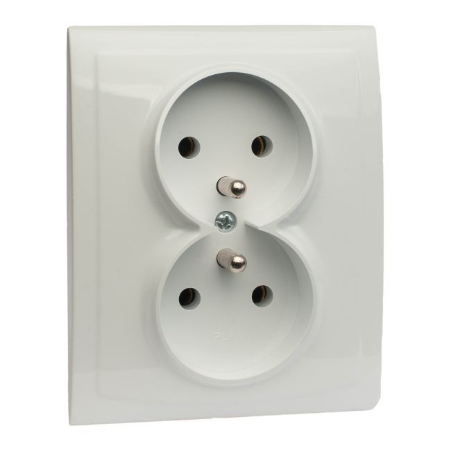 Dobbelt indbygget stikkontakt Polmark Tarnów Vega med jord, hvid
