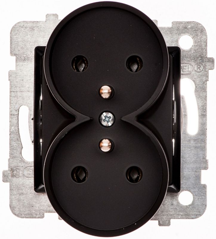 Dobbelt indbygget stikkontakt Rosa med jord, sort