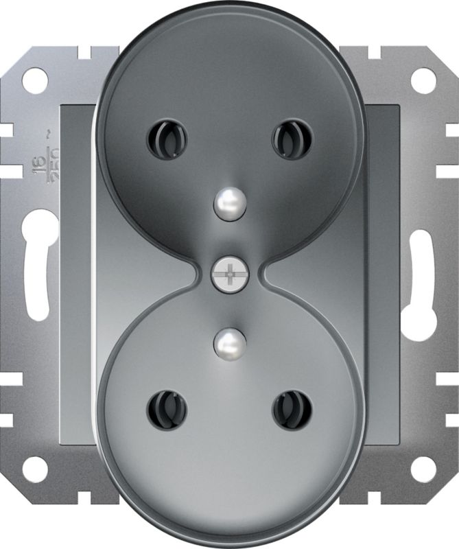 Dobbelt indbygget Schneider Electric Asfora-stik med jord, stål uden ramme