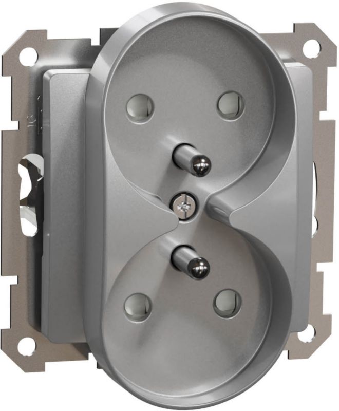 Dobbelt indbygget stikkontakt Schneider Electric Sedna Design&Elements med jordforbindelse i aluminium