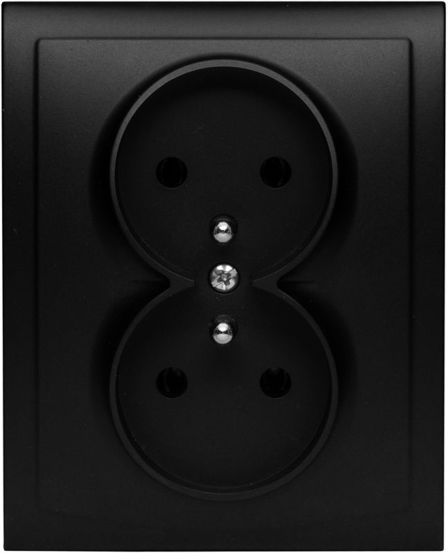 Dobbelt stikkontakt Vega med jordforbindelse i sort