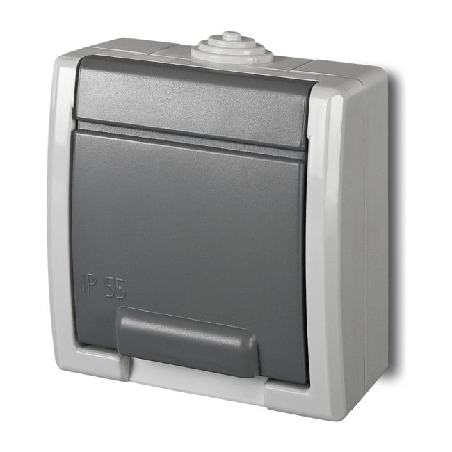 Elektro-Plast Aquant enkelt overflademonteret stikkontakt med jord, grå