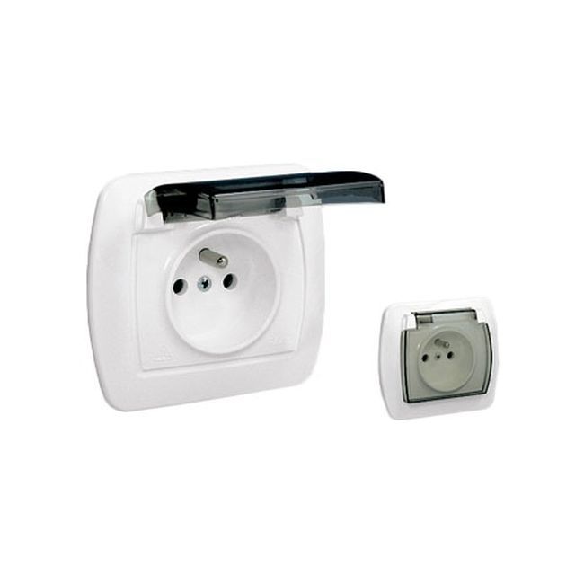 Kontakt-Simon Akord enkelt indbygningsstik uden jord, hvid, IP44