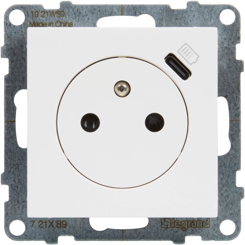 Legrand Suno USB X1C enkeltstik med jord, hvid