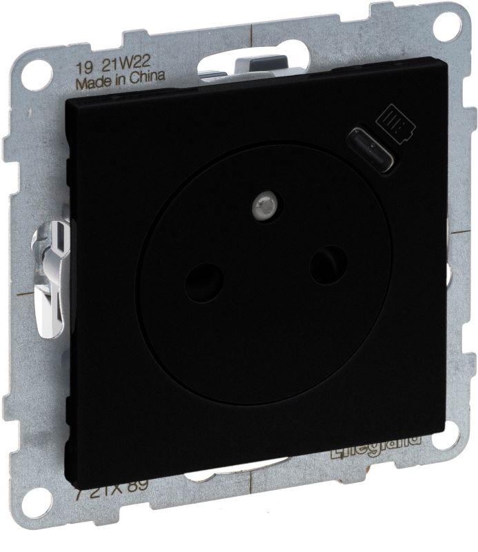 Legrand Suno USB X1C enkeltstik med jord, sort