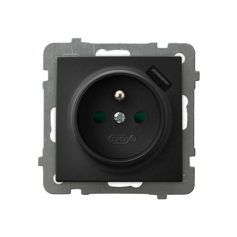 Ospel As enkelt indbygget stikkontakt med jord og USB, sort