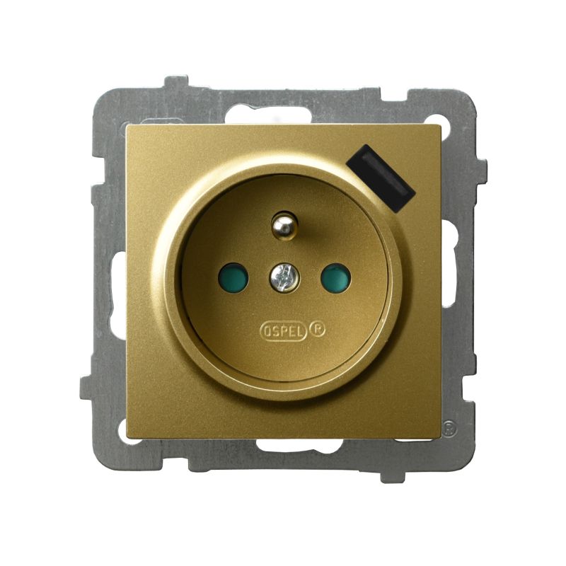 Enkelt indbygget stikkontakt Ospel As med jord og USB i guld