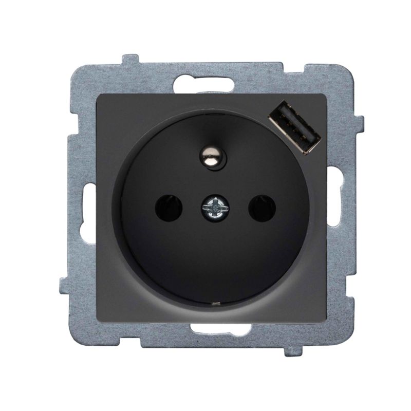 Enkelt indbygget stikkontakt Polmark Verona basalt med USB