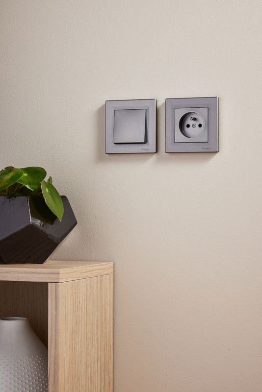 Enkelt indbygningsstikdåse Schneider Electric Asfora med jord og afskærmning i stål