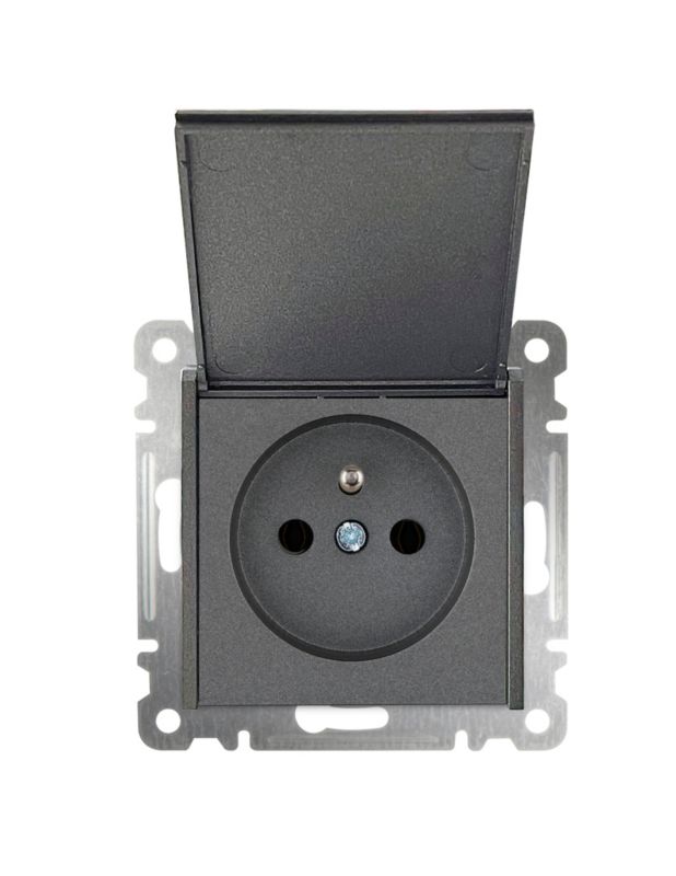 Enkelt indbygget stikkontakt med låg Makel Karea med jordforbindelse i antracit