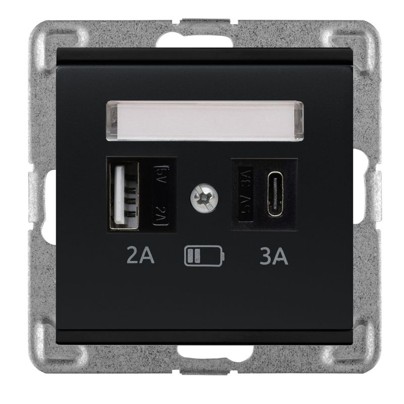 Polmark sort indbygningsstik med USB A+C