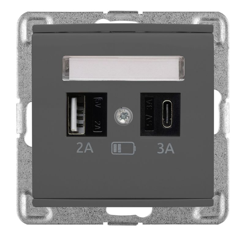 Polmark Verona bazalt indbygningsstik med USB A+C