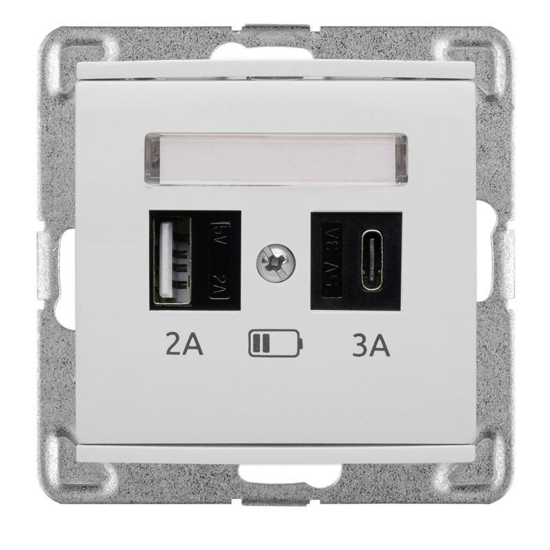 Polmark Verona indbygningsstikdåse hvid USB A+C