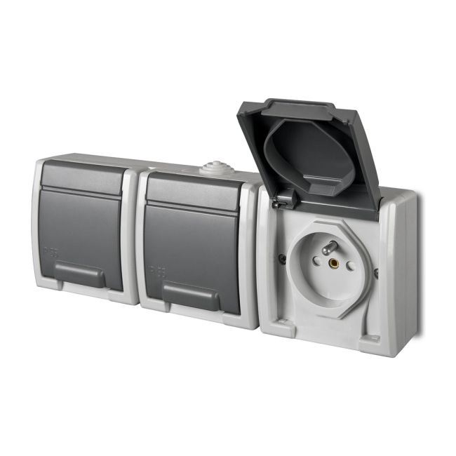 Elektro-Plast Aquant triple udendørs stikkontakt med jord, grå