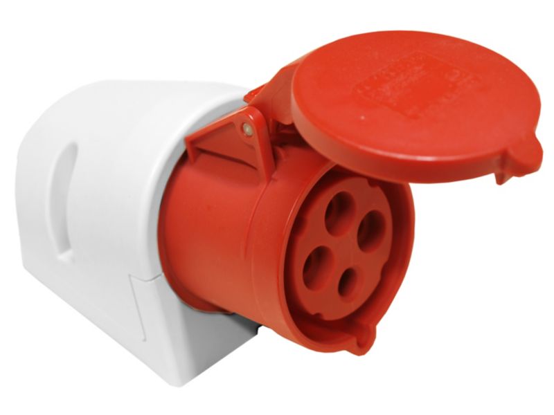 Fastmonteret PCE 3P+Z kraftstik uden jord, rød-hvid