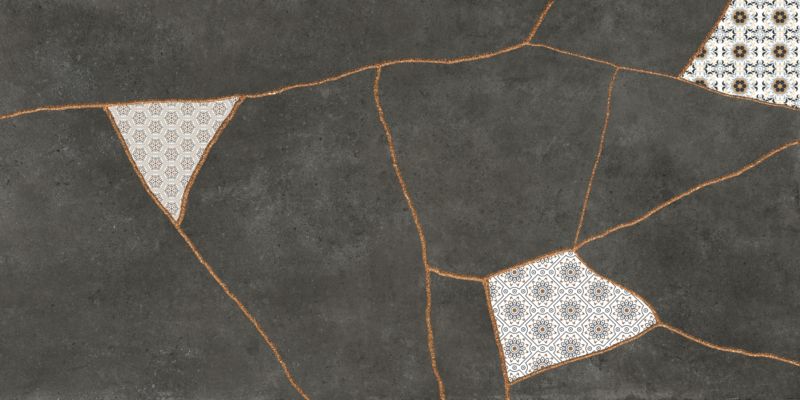 Frostbestandig glaseret porcelænsflise Ezra 60 x 120 cm graphite patchwork 1,44 m²