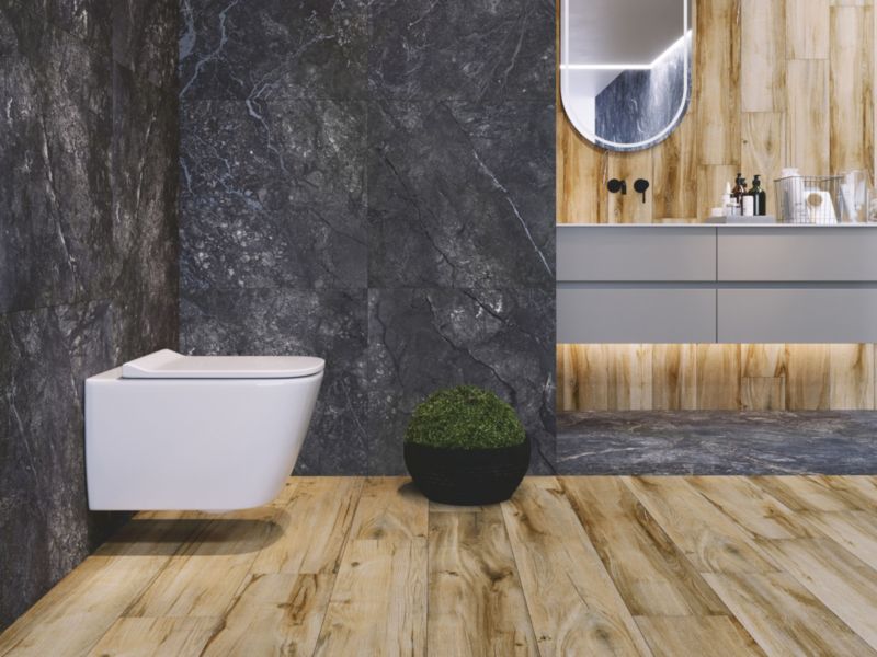 Frostbestandig glaseret Riverstone-gulvflise 60 x 60 cm sort 1,44 m²