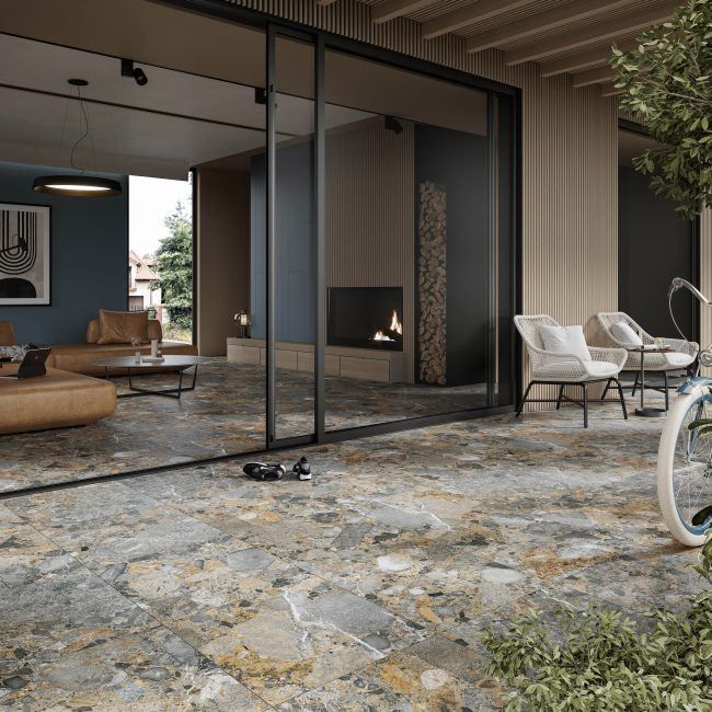 Frostbestandig glaseret Sandalo-gulvflise 60 x 60 cm dark, 1,44 m²