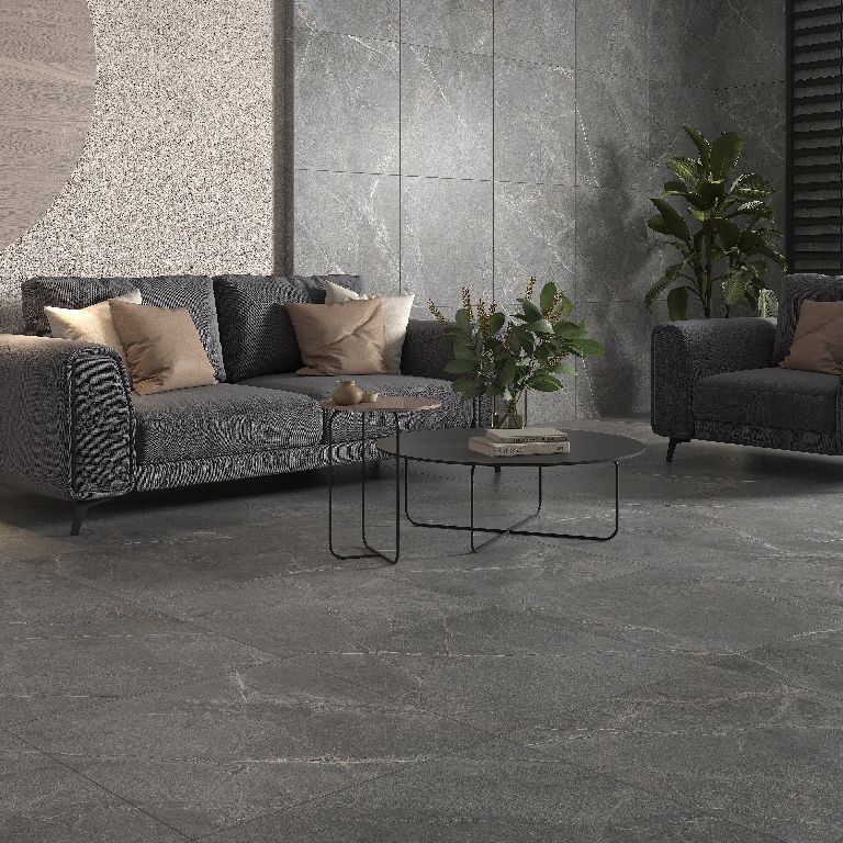 Glaseret porcelænsflise Fabricstone 60 x 60 cm lys grå 1,44 m²