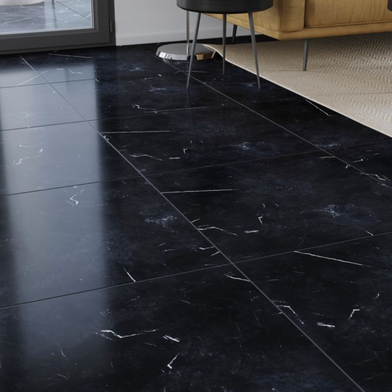 Poleret glaseret porcelænsflise Ultimate Marble GoodHome 59,5 x 59,5 cm sort 1,06 m²