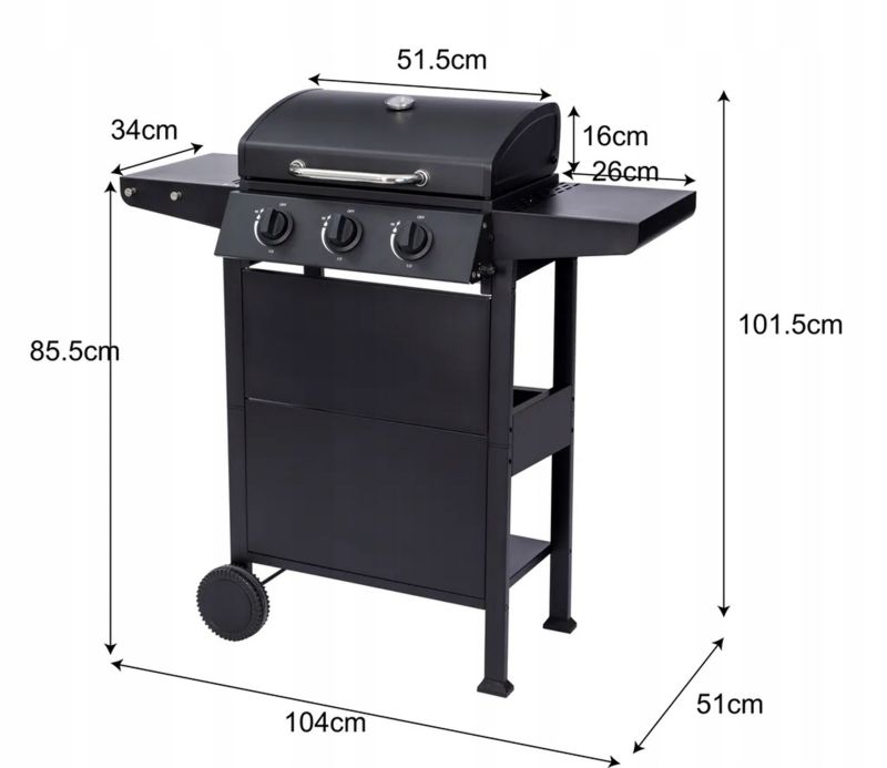 El Fuego SAN JOSE gasgrill med 3 brændere, 1 stk.