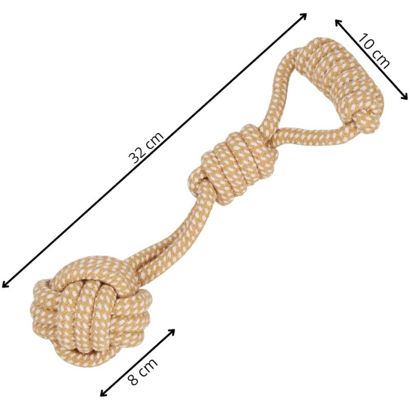 Springos hundelegetøj i bomuldssnor med knuder, tyggelegetøj 32 cm, lys brun, 1 stk.