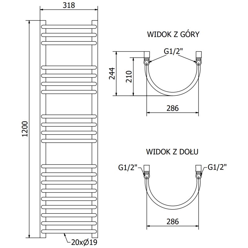 Mexen Eros badeværelsesradiator 1200x318 sort