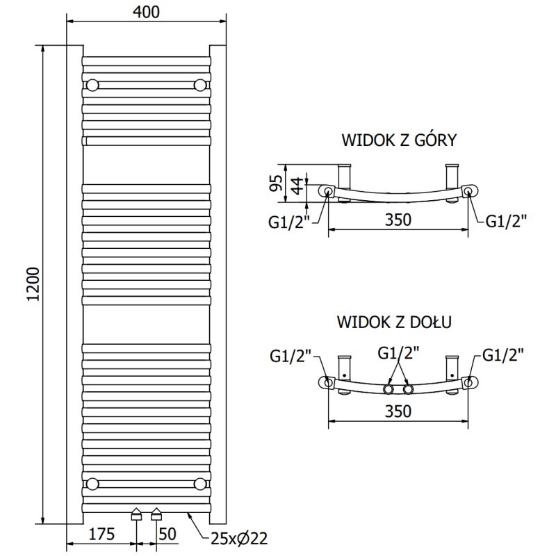 Mexen Ares badeværelsesradiator 1200x400 hvid