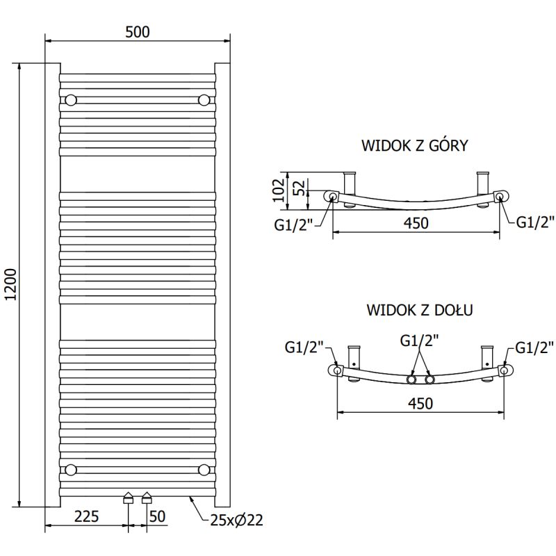 Mexen Ares badeværelsesradiator 1200x500 hvid