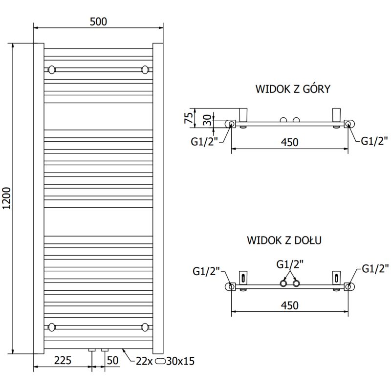 Mexen Hades badeværelsesradiator 1200x500 hvid