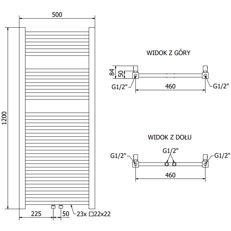Mexen Pluton badeværelsesradiator 1200x500 i guld