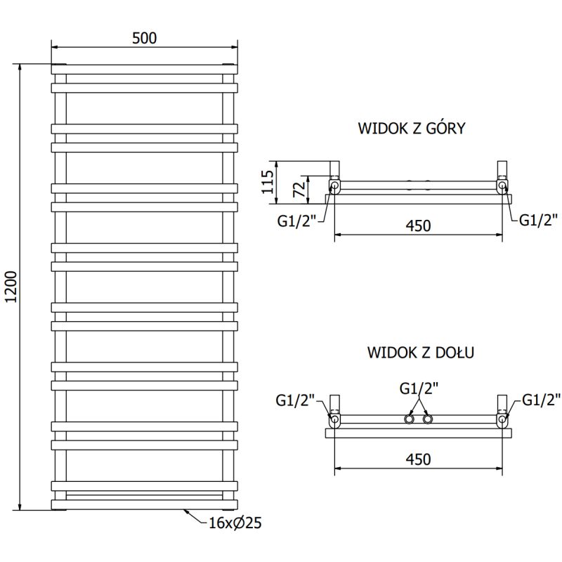 Mexen Saturn badeværelsesradiator 1200x500 sort