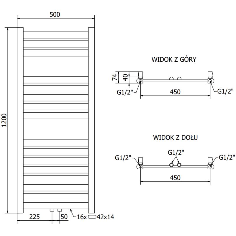 Mexen 1200x500 uran guldbadeværelsesradiator