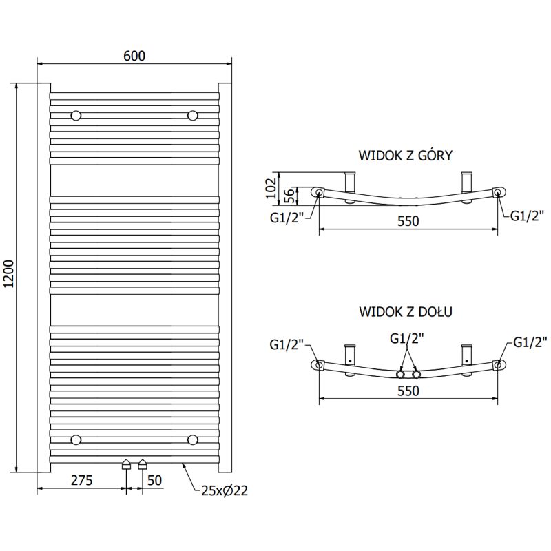Mexen Ares badeværelsesradiator 1200x600 sort
