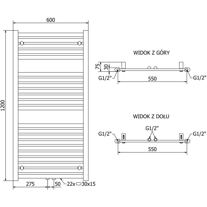 Mexen Hades badeværelsesradiator 1200x600 krom