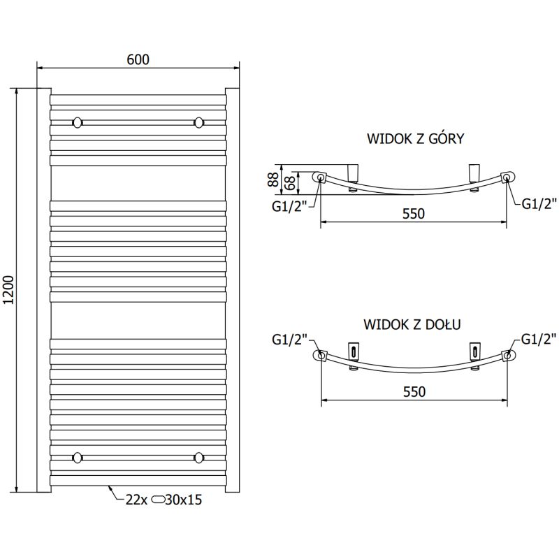 Mexen Helios badeværelsesradiator 1200x600 sort