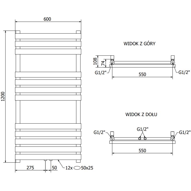 Mexen Jowisz badeværelsesradiator 1200x600 hvid