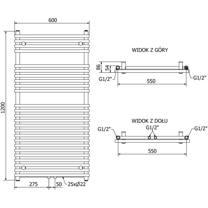 Mexen 1200x600 Sol kromet badeværelsesradiator