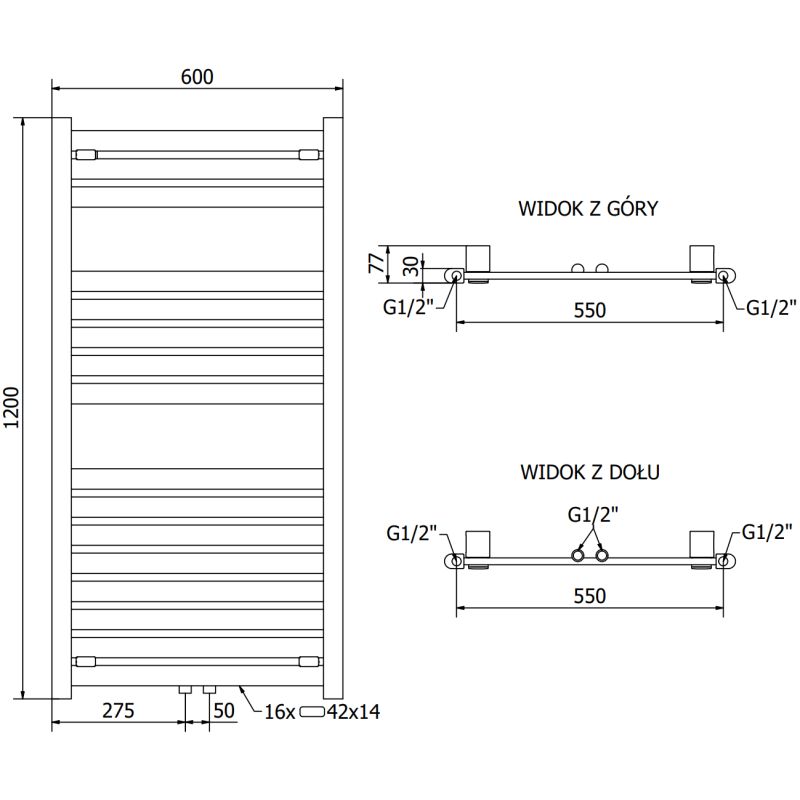 Mexen Uran 1200x600 antracit badeværelsesradiator