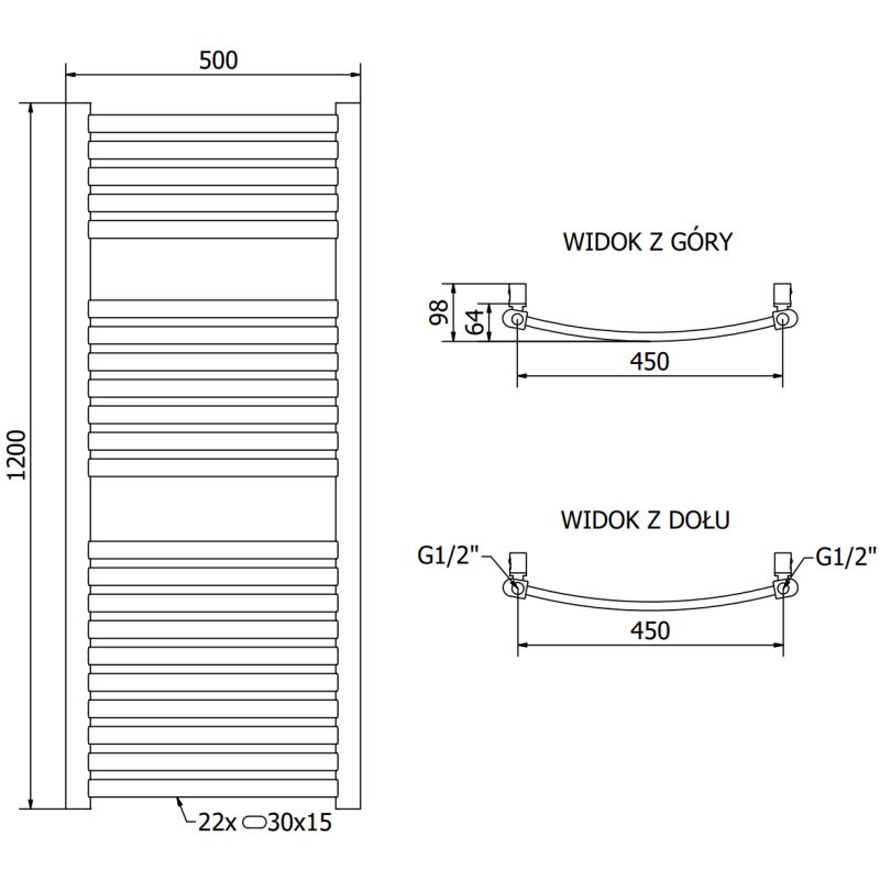 Mexen Helios badeværelsesradiator 120x50 i guld