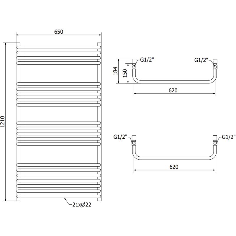 Mexen Apollo badeværelsesradiator 1210x650 hvid