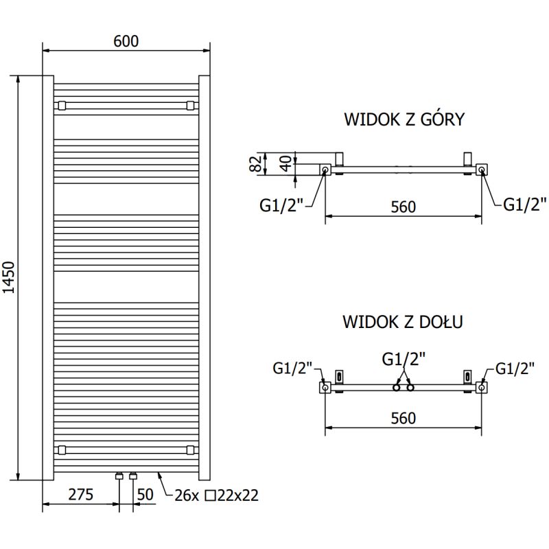Mexen Pluton badeværelsesradiator 1450x600 sort