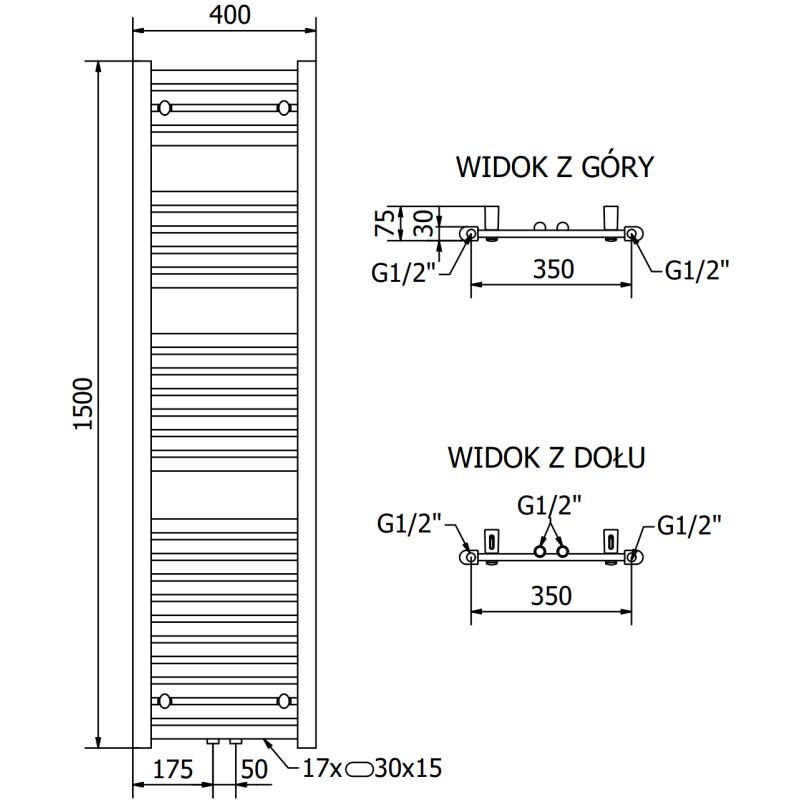 Mexen Hades badeværelsesradiator 1500x400 hvid